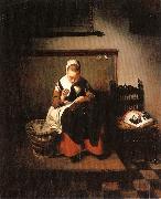 MAES, Nicolaes A Young Woman Sewing painting